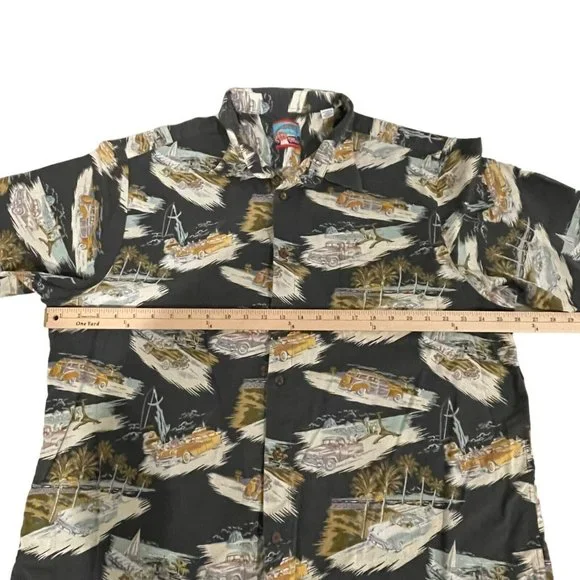 Joe Kealuha’s Reyn Spooner Mens Hawaiian Shirt 2XL Black Car Print Short Sleeve - Picture 3 of 9